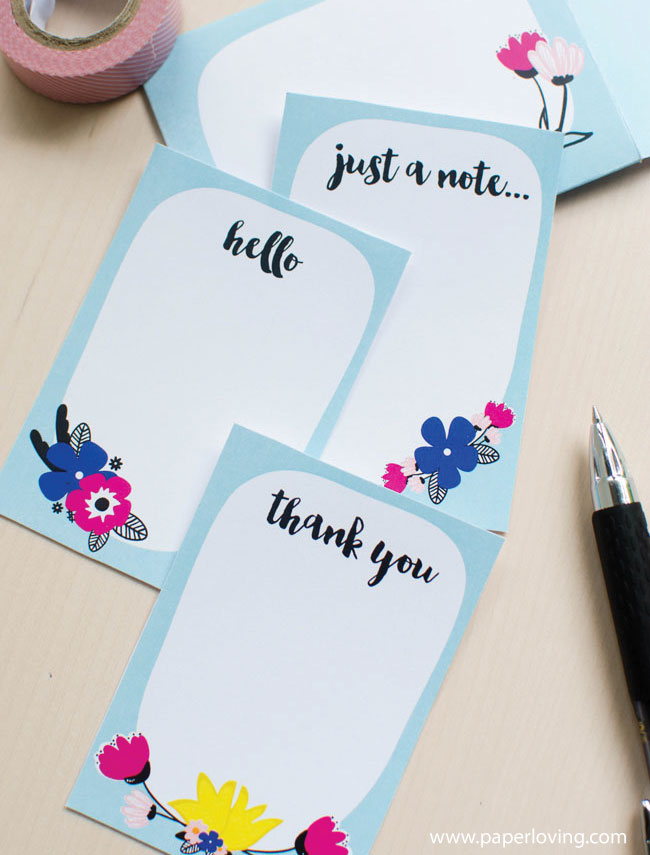 thank you card, hello card, and note card with envelope from www.paperloving.com